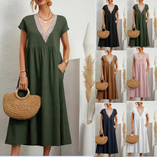 Robe maxi femme avec un élégant décolleté en V et des poches latérales Levoire