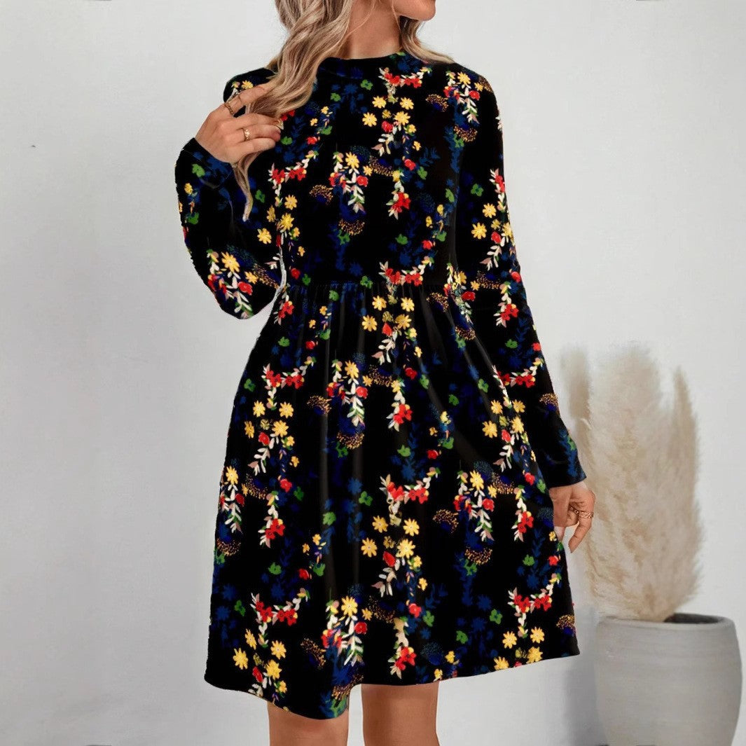 Levoire | Robe à manches longues à bordure florale élégante noir
