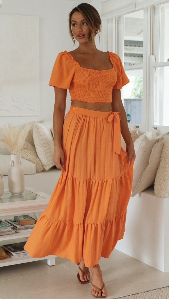 Ensemble jupe maxi femme et top court à manches bouffantes Levoire