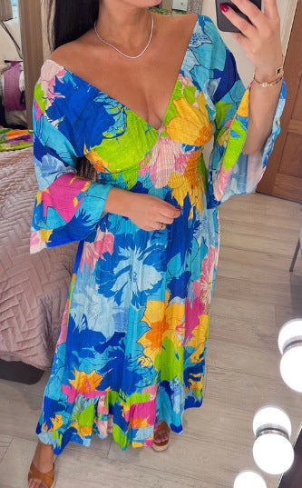 Levoire | Grande Taille Keijun Robe à Col V Fleur Bleu cobalt