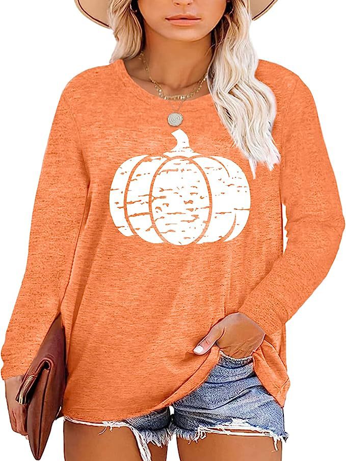 Chemise à manches longues pour femmes avec motif de citrouille d'automne Levoire