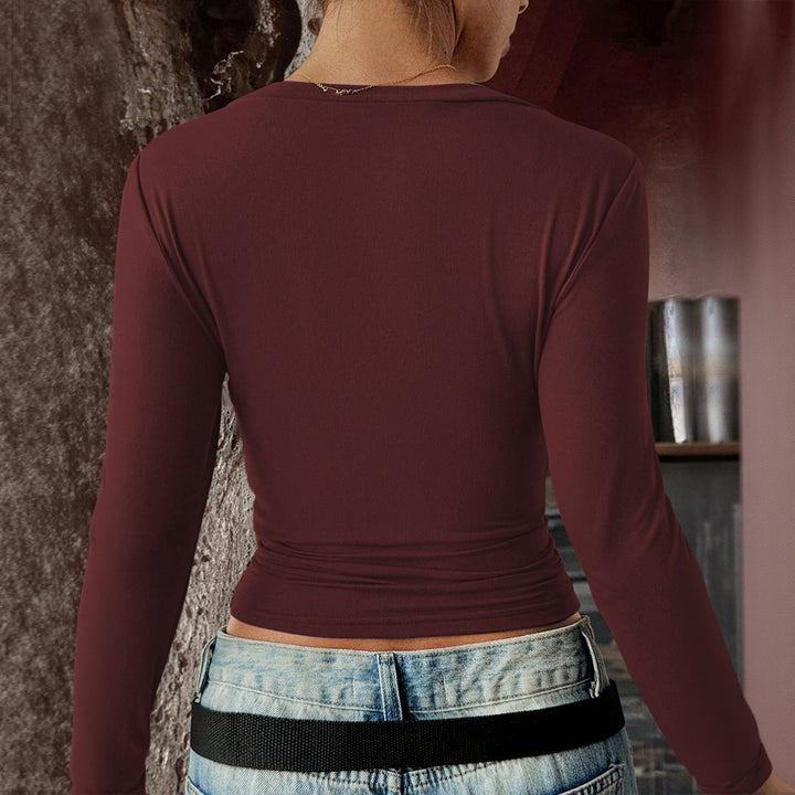 Chemise ajustée à manches longues pour femmes avec col en V et matériau élastique Levoire