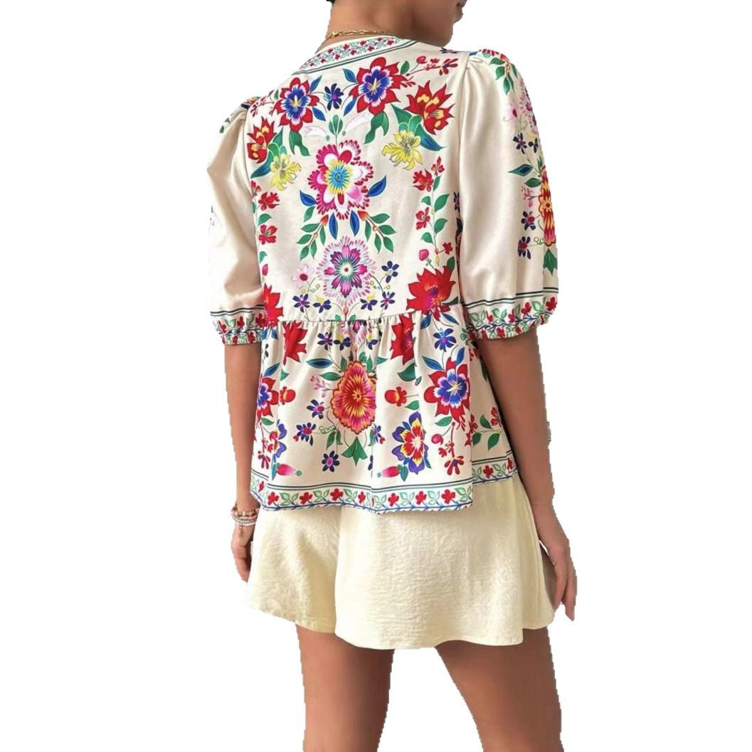 Chemisier femme avec motif floral coloré et coupe décontractée Levoire