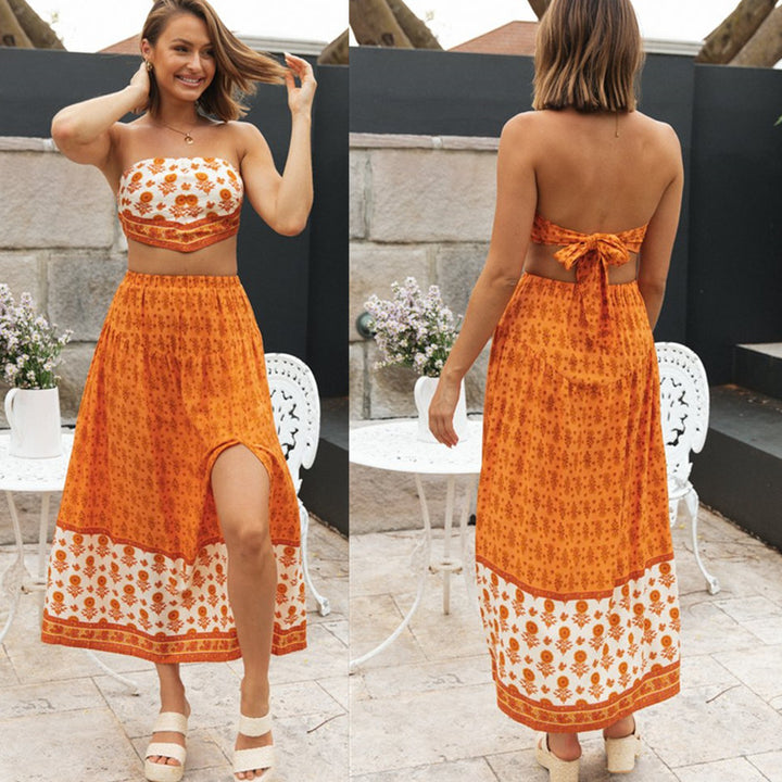 Ensemble femme deux pièces avec top bandeau et jupe maxi fluide Levoire