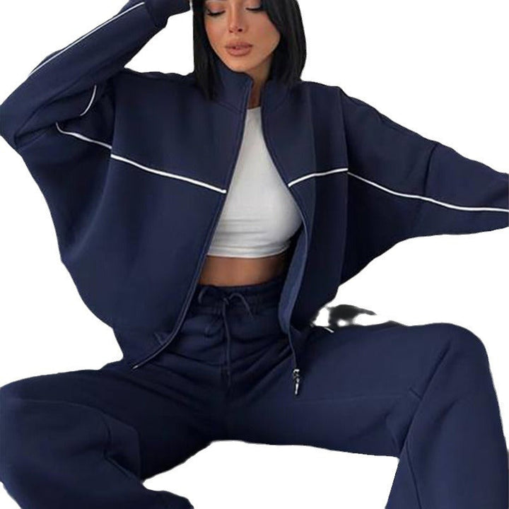Levoire | Trendy Camp Cardigan Sweatshirt Deux-en-un Pantalons Rayés Set