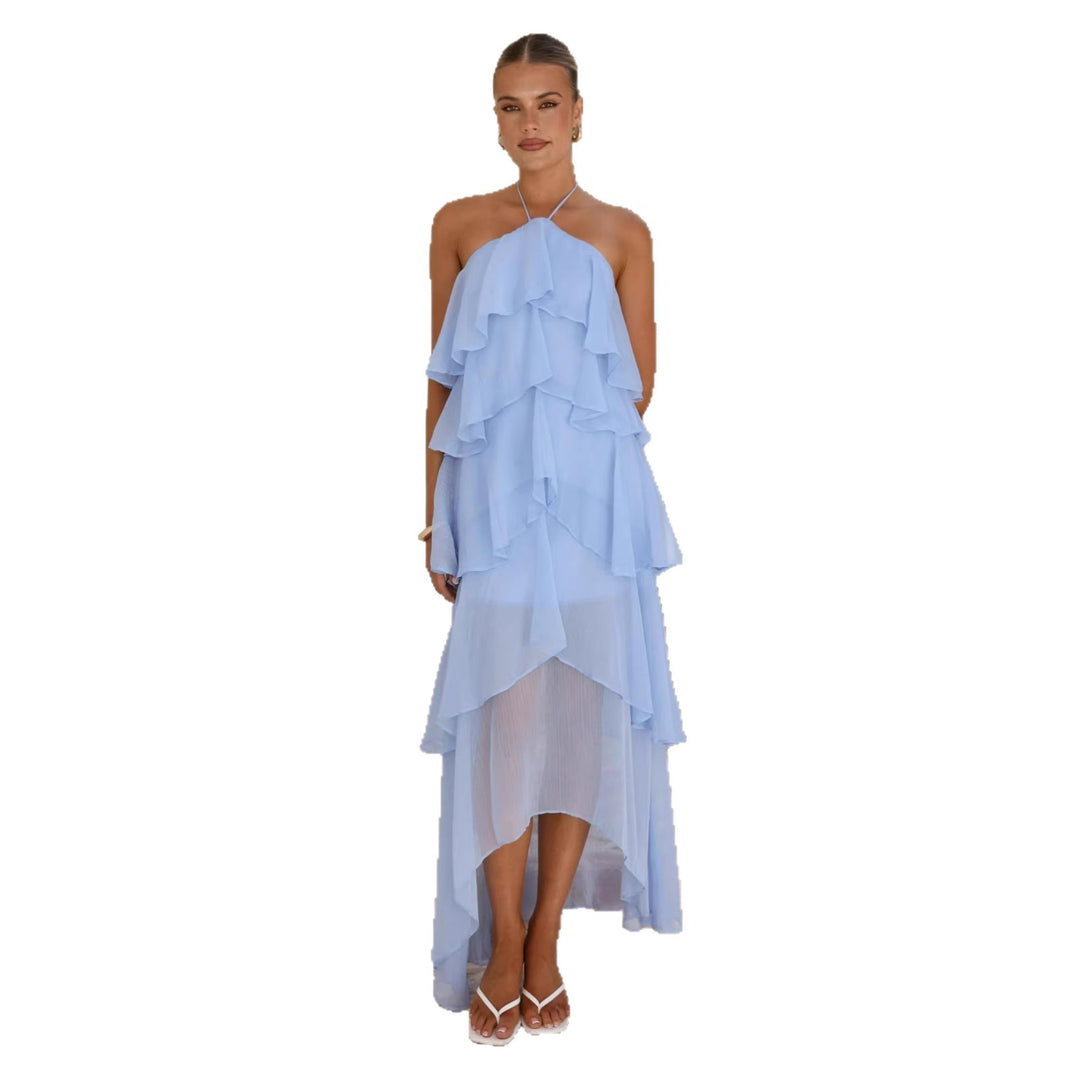 Robe maxi femme avec superposition élégante et volants floraux Levoire