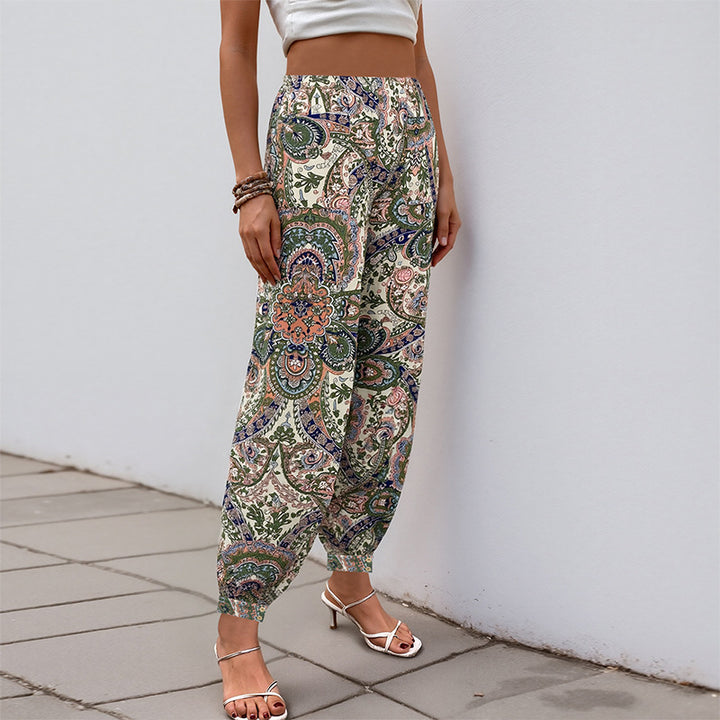 Pantalon palazzo pour femmes avec motif floral et taille élastique Levoire