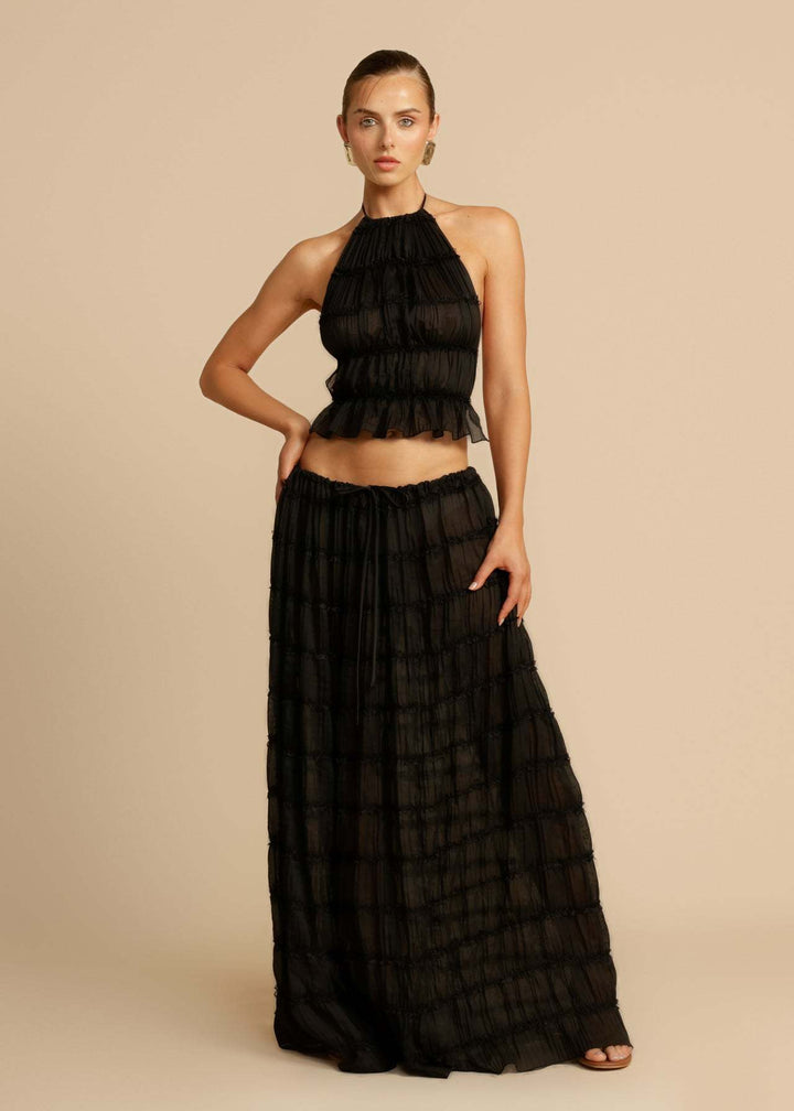 Robe maxi pour femme avec corsage froncé et découpe élégante à la taille Levoire