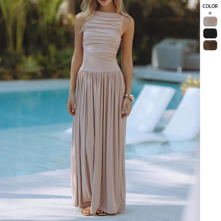 Robe maxi élégante pour femmes avec plis et taille haute Levoire