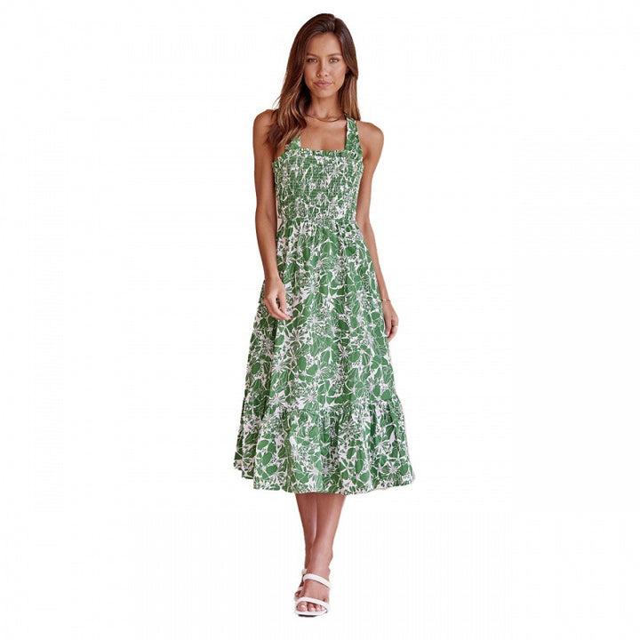 Robe maxi pour femmes avec un design floral romantique et un cordon de taille élastique Levoire