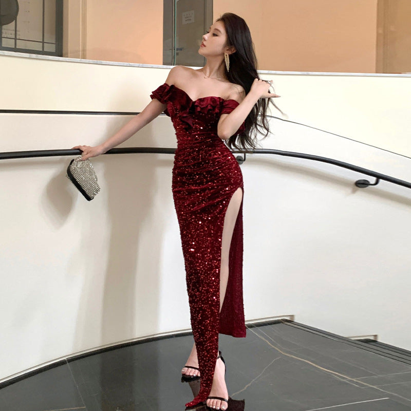 Levoire | Robe à sequins Une-épaule Robe coupée à sequins