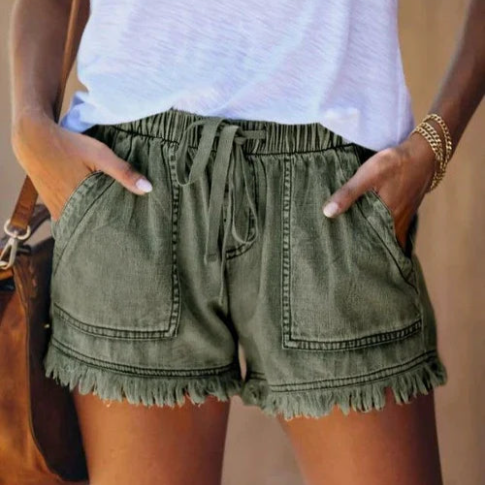 Levoire | Short En Jean Avec Taille Élastique Vert