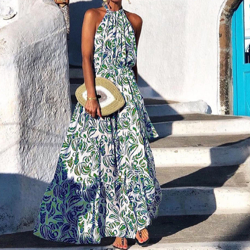 Robe Maxi Femme avec Motif Floral Raffiné et Design à Col Halter Levoire