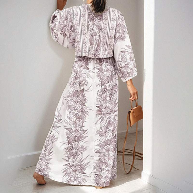 Robe maxi fluide pour femmes avec design floral et manches amples Levoire