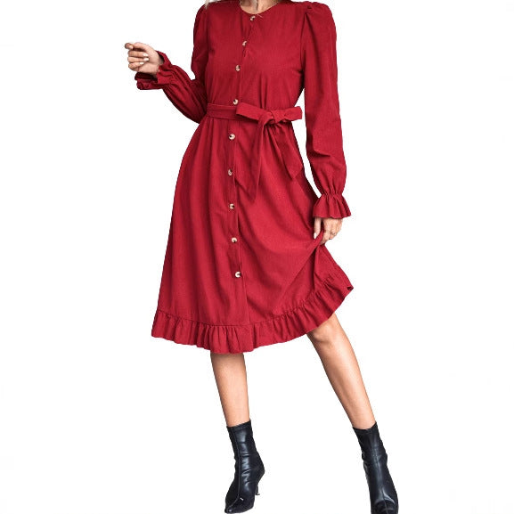 Robe portefeuille à manches longues pour femmes avec détails en boutons et silhouette ajustée Levoire