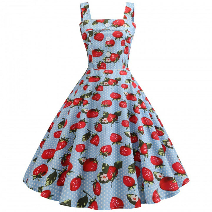 Robe swing femme avec un design joyeux de fraises et une jupe évasée Levoire