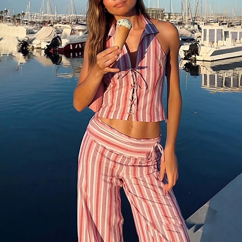 Ensemble décontracté femme deux pièces avec pantalon long et top ajustable Levoire