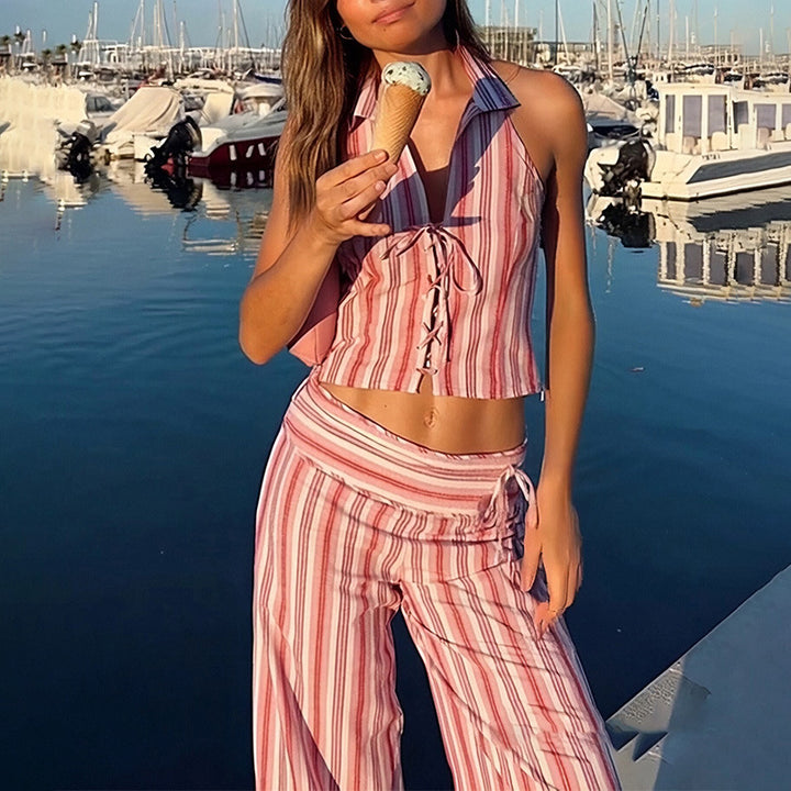 Ensemble décontracté femme deux pièces avec pantalon long et top ajustable Levoire