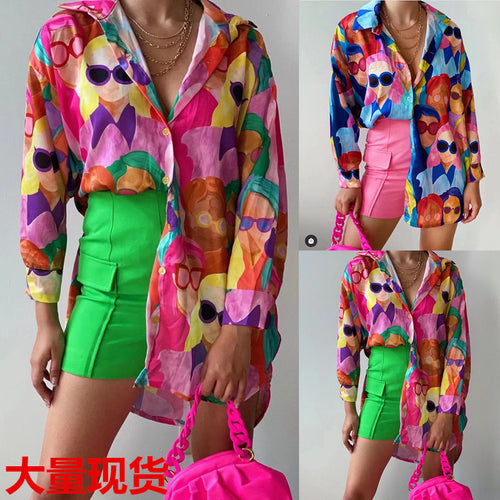 Blouse transparente pour femmes avec imprimé coloré et coupe décontractée Levoire