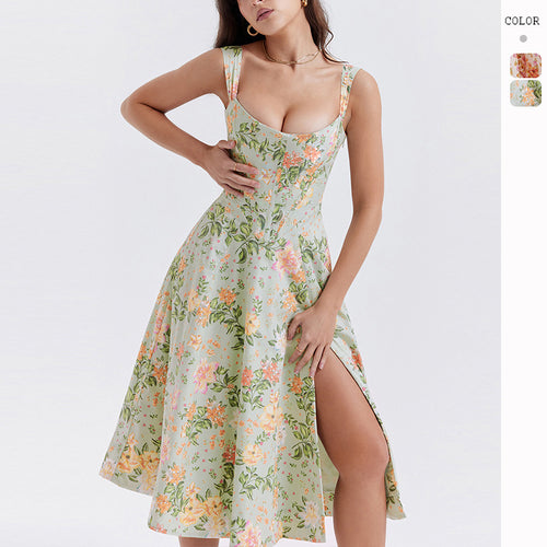 Robe d'été élégante pour femmes avec des accents floraux et de hautes fentes Levoire