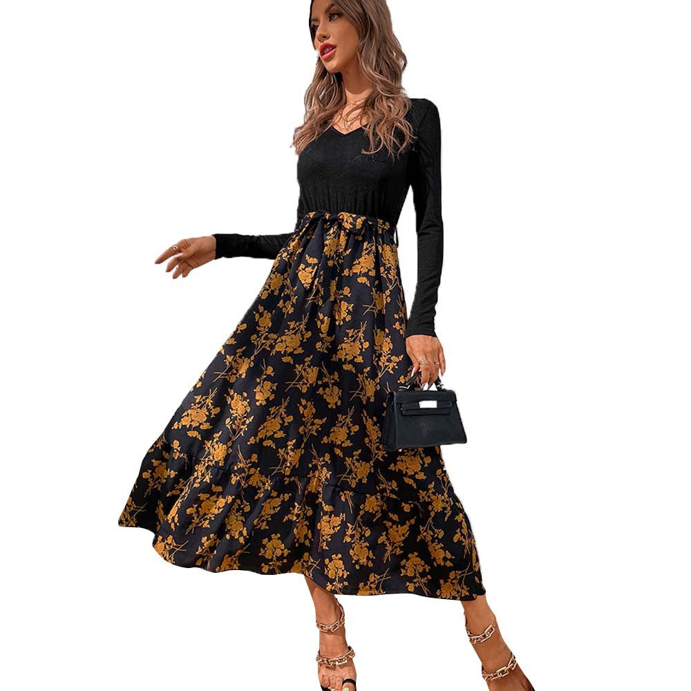 Robe maxi pour femme avec décolleté en V profond et jupe fleurie Levoire