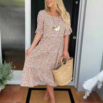 Levoire | Robe imprimée été col rond-robe imprimée Braun