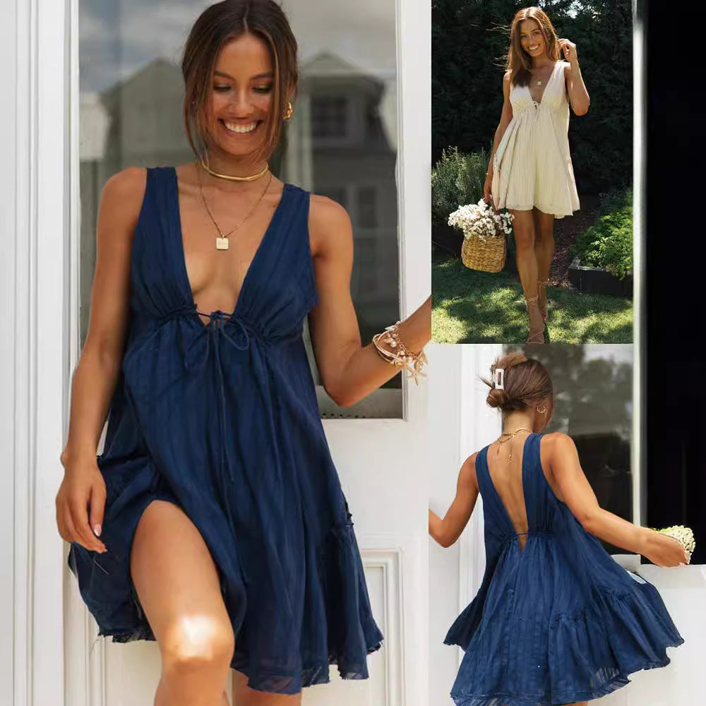 Robe décontractée légère pour femmes avec vue avant basse et bande à nouer Levoire