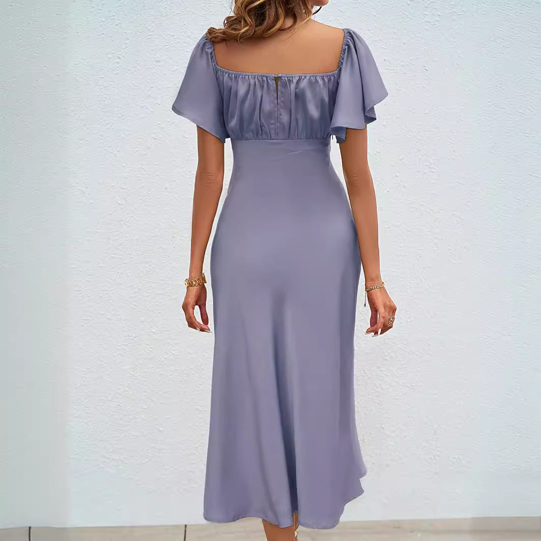 Robe maxi femme avec des manches volantes volumineuses et une fente latérale Levoire
