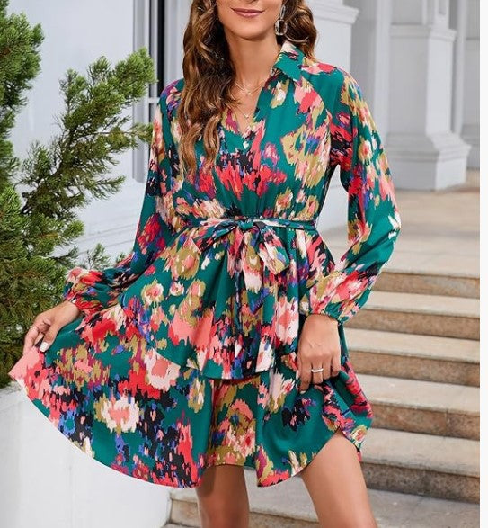 Robe blouse femme avec motif floral et ceinture à nouer Levoire