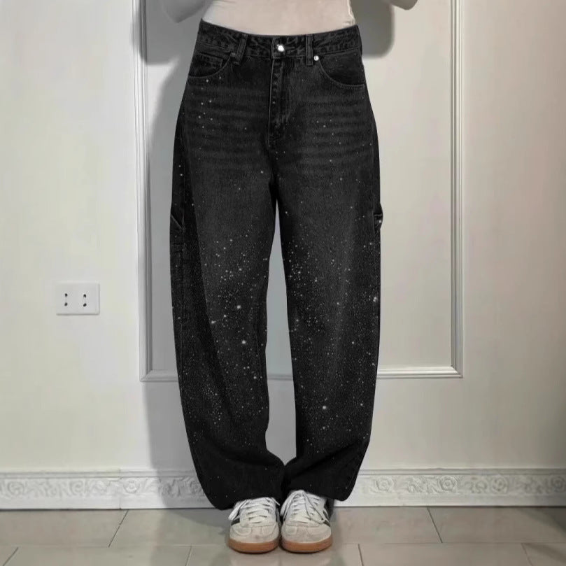 Jeans baggy décontractés pour femmes avec appliqués scintillants Levoire