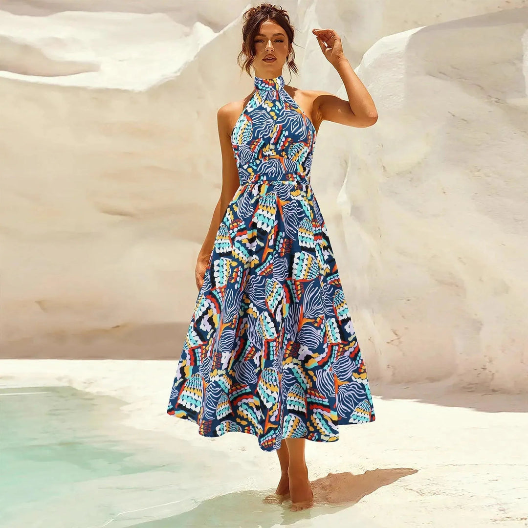 Levoire | Robe sans manches pour femmes avec col montant en tissu imprimé