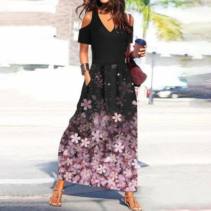 Levoire | Chic Floral Print V-Haul Off-Shoulder Robe