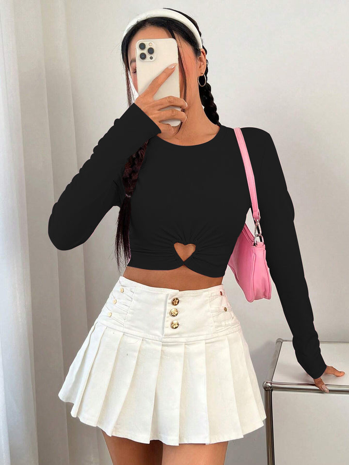 T-shirt Femme à Manches Longues Courtes avec Encolure en Cœur et Rassemblement Élégant Levoire