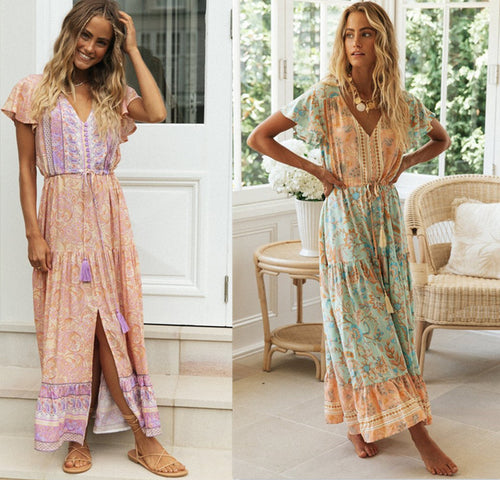 Robe d'été aérienne pour femmes avec des manches à volants ludiques et un cordon de taille élastique Levoire