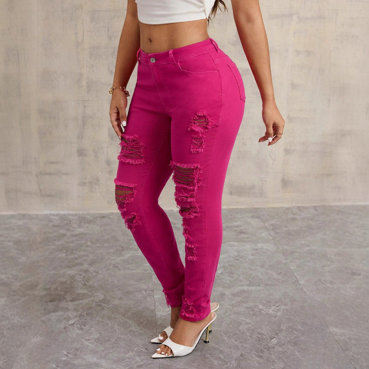 Jean Skinny Casual Femme avec Détails Effilés et Taille Haute Levoire