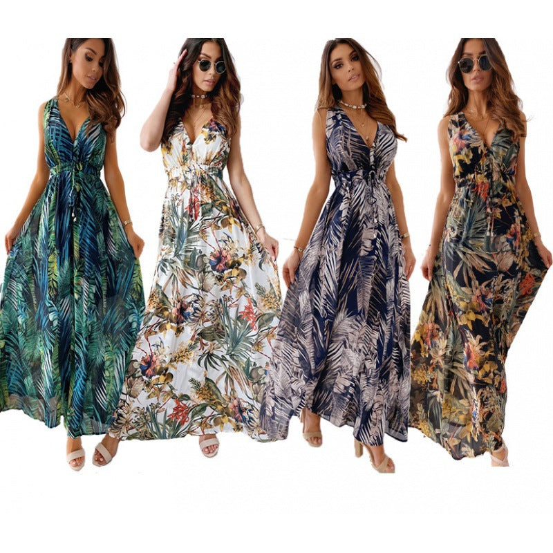 Robe maxi pour femme avec décolleté en V profond et ceinture élastique Levoire