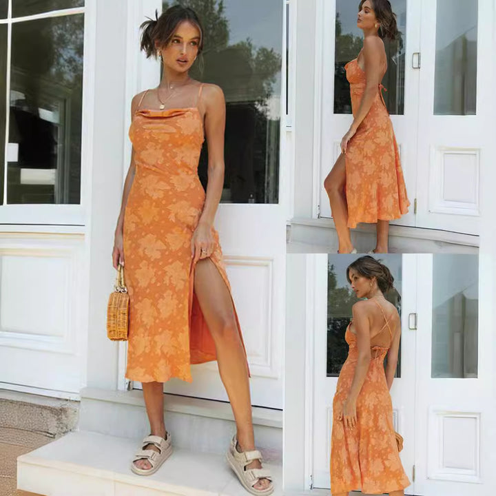 Robe maxi en satin élégante pour femmes avec des détails raffinés et une fente sur le côté Levoire