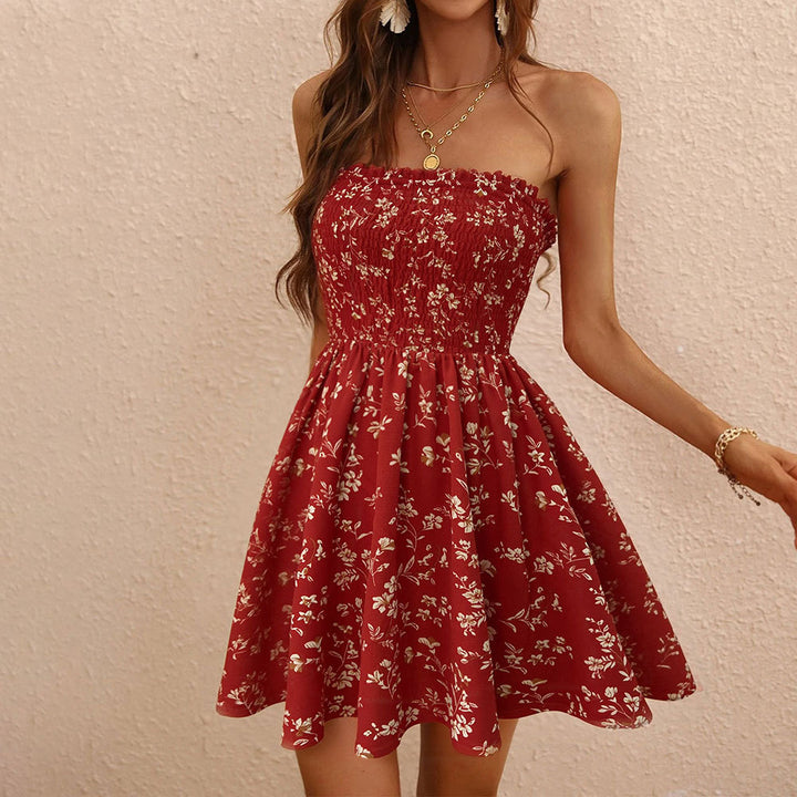 Robe Mini d'été pour Femmes avec Design Floral et Haut Élastique Levoire
