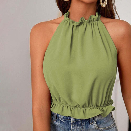Top sans manches pour femmes avec ourlet volanté et taille élastique Levoire