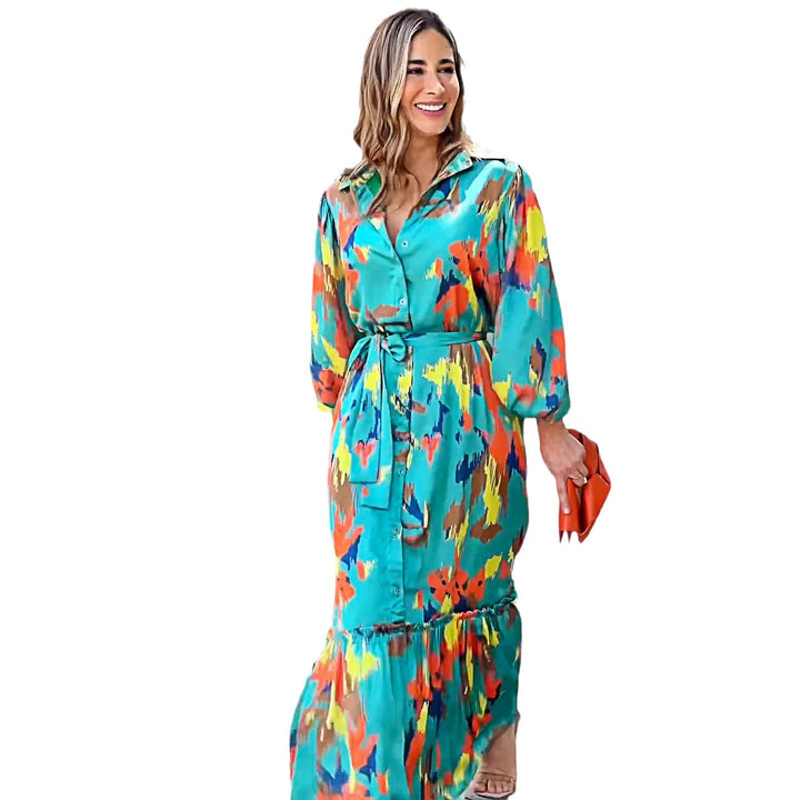 Robe maxi pour femmes avec des motifs colorés et des manches volumineuses Levoire