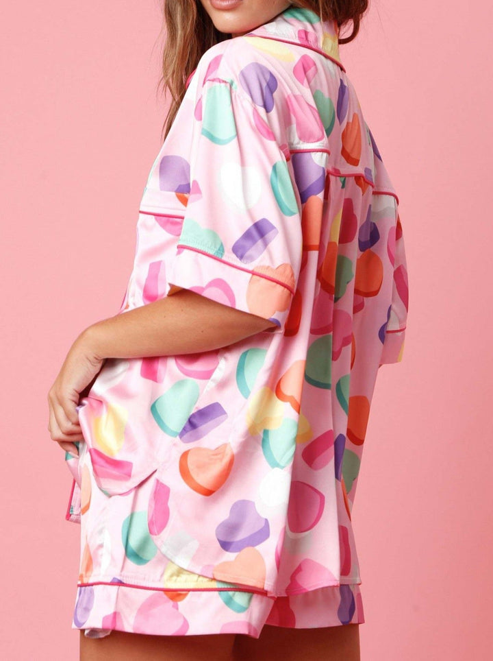 Levoire | Ensemble De Pyjama En Satin À Boutons Cœur Pour Femmes