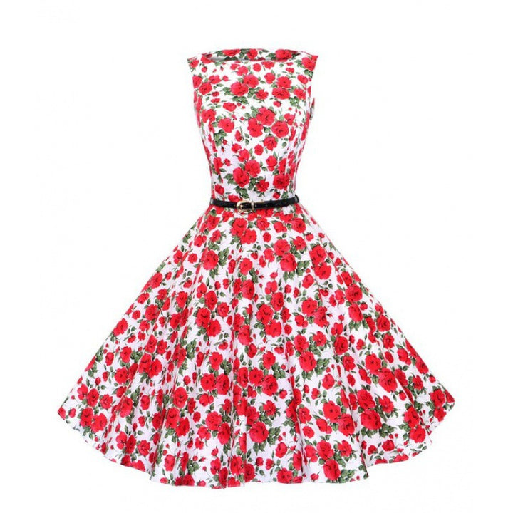 Robe Swing pour Femmes avec Motif Floral et Ceinture Levoire