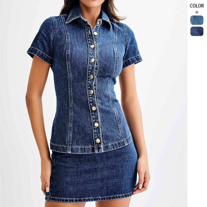 Robe en denim pour femmes avec un haut à boutons et une coupe ajustée Levoire