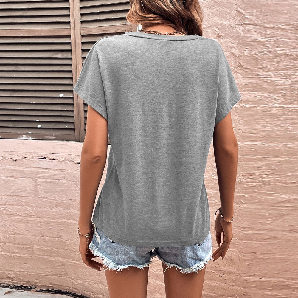 T-shirt décontracté pour femmes à col en V avec manches tombantes Levoire