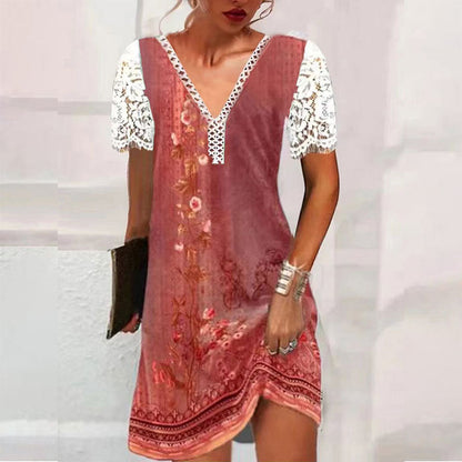 Levoire | Élégant Imprimé Robe À Manches Longues Col V 1#Rot