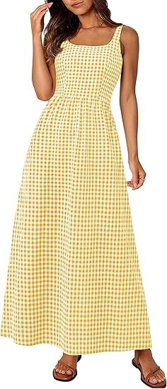 Robe maxi femme à motif à carreaux classique avec bretelles réglables et taille élastique Levoire