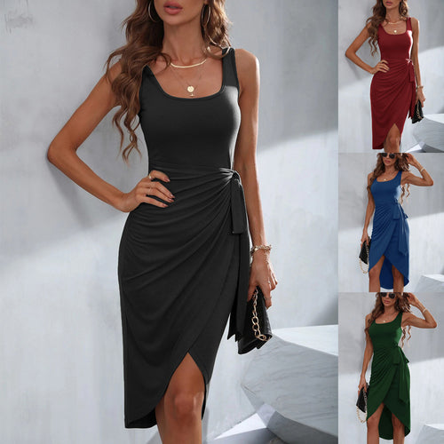 Robe portefeuille pour femmes avec ourlet asymétrique et détail de nœud élégant Levoire