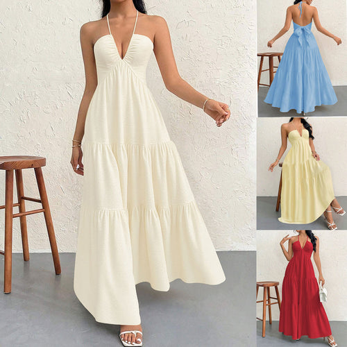 Robe maxi femme avec décolleté V profond et volants Levoire