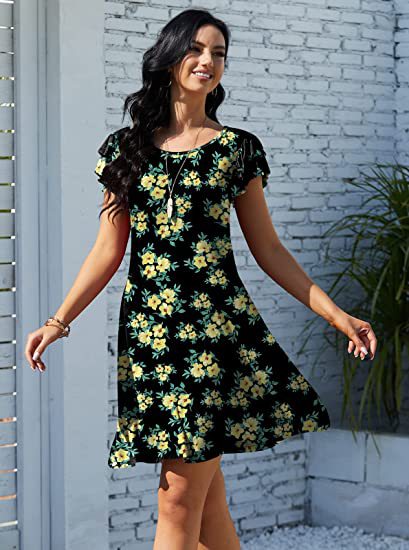 Robe d'été florale pour femmes avec détails envolés et jupe évasée Levoire