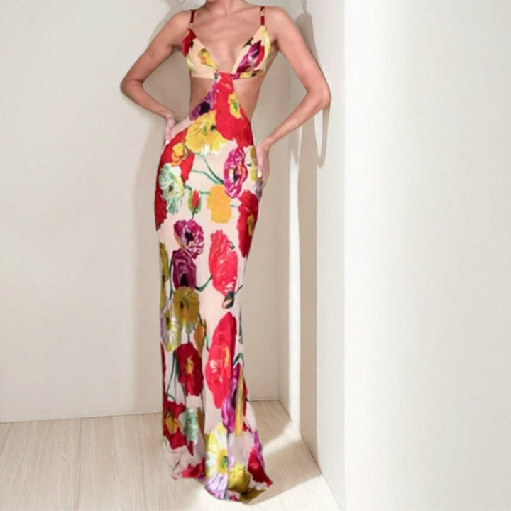 Robe Maxi Élégante Femme avec Découpe Florale et Design Découpé Levoire